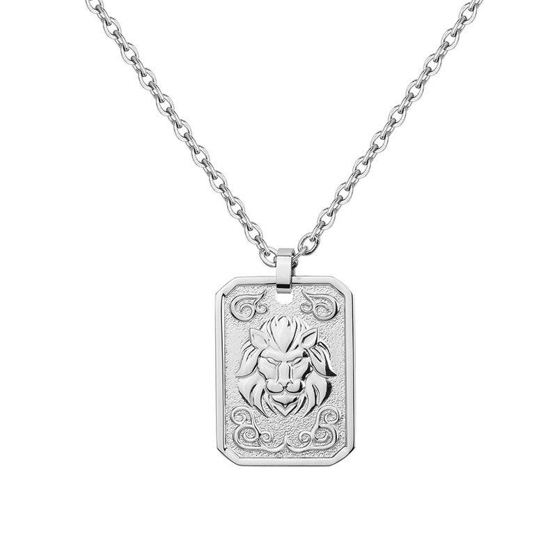 Collier Zodiaque Lion Argent Phebus Homme en Acier