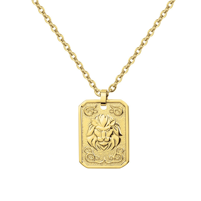 Collier Zodiaque Lion Doré Phebus Homme en Acier