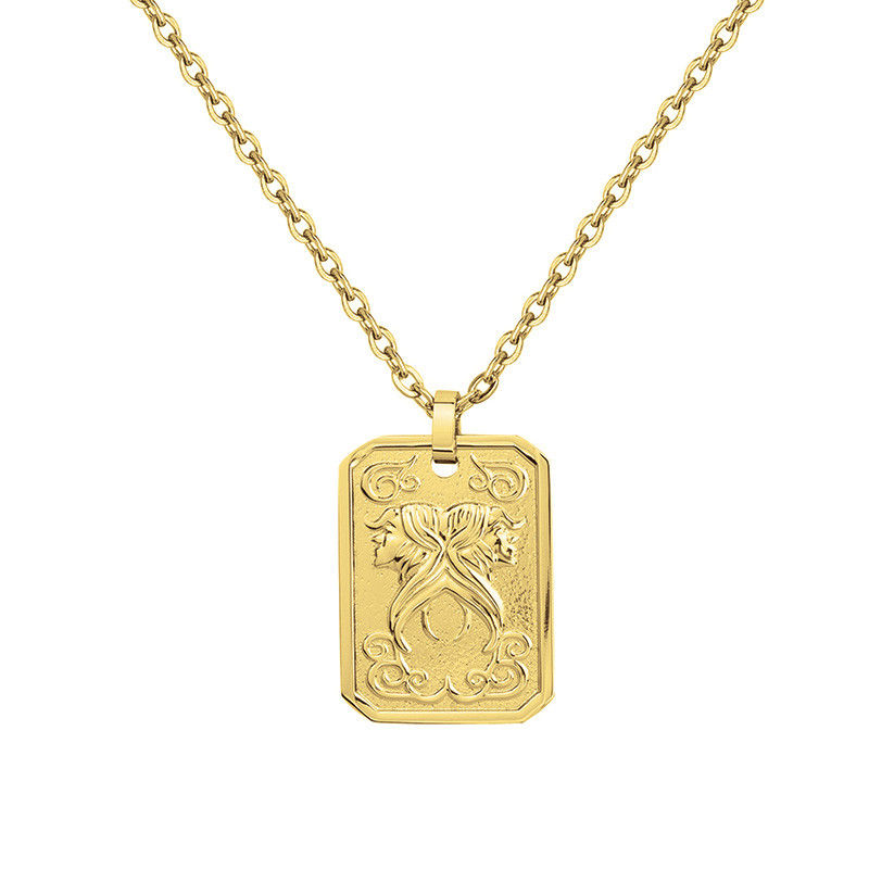 Collier Zodiaque Gémeaux Doré Phebus Homme en Acier