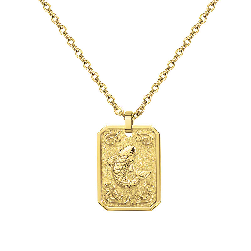 Collier Zodiaque Poisson Doré Phebus Homme en Acier