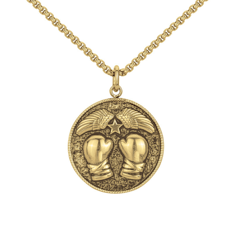 Collier Médaille Boxe Doré Phebus Homme en Acier