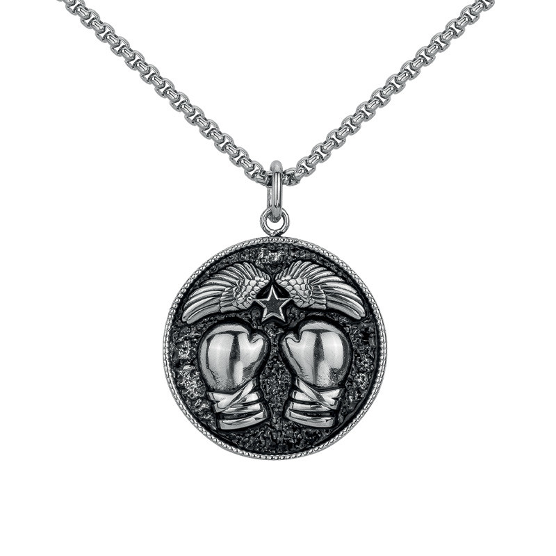 Collier Médaille Boxe Argent Phebus Homme en Acier